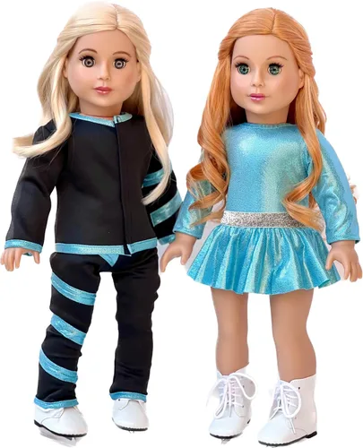 Miniatura 6 de Super Skater - Ropa para muñecas de 18 pulgadas, 2 trajes completos de patinaje sobre hielo, 5 piezas, leotardo, falda, pantalones, chaqueta y 1 par
