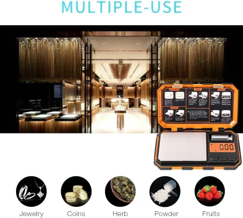 Miniatura 7 de Báscula digital de bolsillo de Fuzion, 500 g x 0.01 g, báscula de gramos, báscula mini de 6 unidades para joyas con pantalla LCD, función de tara