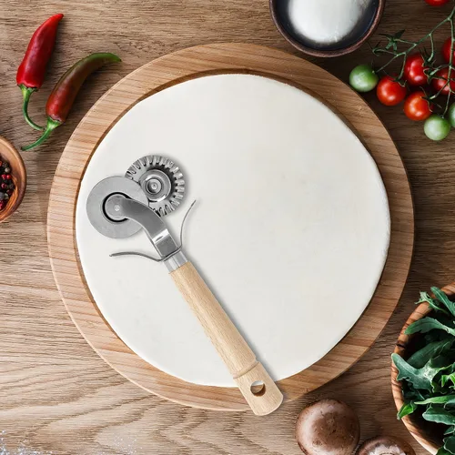 Miniatura 3 de Fantes Ravioli de pasta de doble hoja cortador de masa de pasta rueda de acero inoxidable con mango de madera de haya, el mercado italiano original