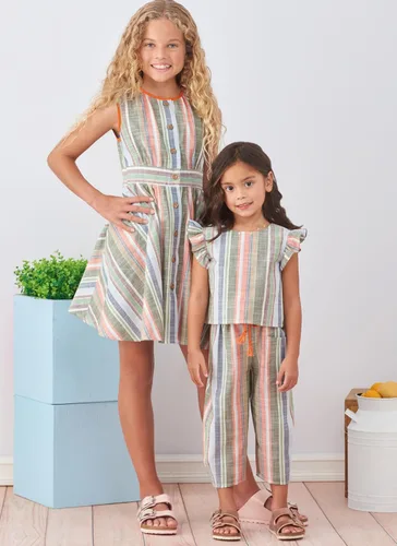 Miniatura 4 de Simplicity Vestido para niños y niñas, top corto y pantalones sin botones, paquete de patrón de costura, código de diseño S9761, tallas 3-4-5-6