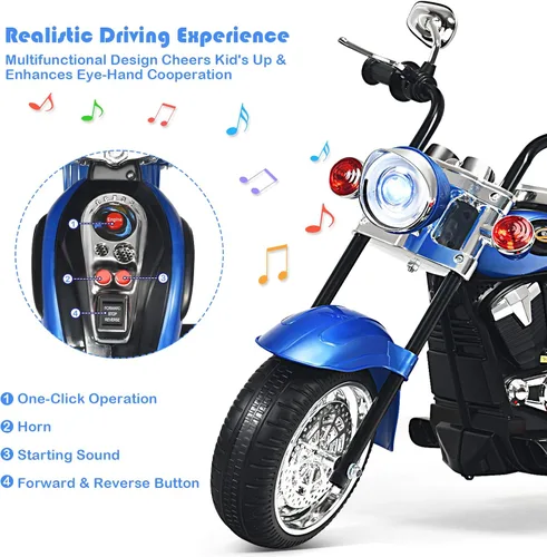 Miniatura 5 de HONEY JOY Motocicleta para niños, mini moto eléctrica de 3 ruedas con batería de 6 V, juguete de paseo con claxon y faro, pedal de pie, para niños