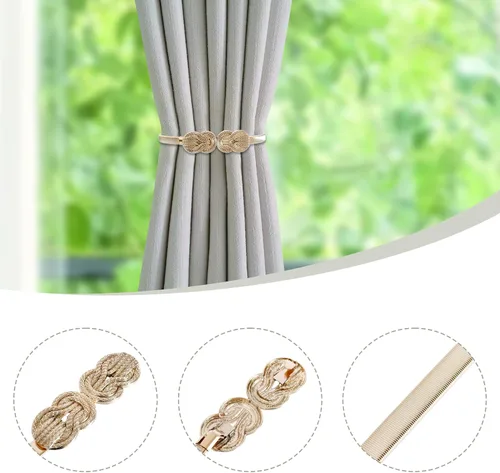 Miniatura 5 de 2Pcs Gold Curtain Tiebacks Shiny Metal Curtain Holdbacks with Exquisite Knot, Elegant Curtain Buckle for Living Room, Bedroom, Office Window