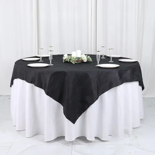 Miniatura 5 de Tableclothsfactory Mantel cuadrado de tafetán arrugado de acordeón beige de 72 x 72 pulgadas