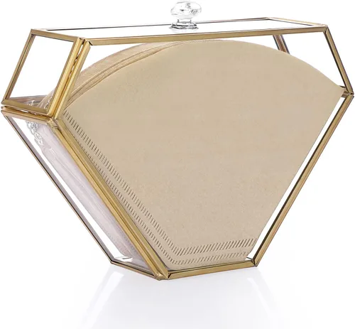 Miniatura 10 de ELLDOO Soporte de filtro de café de vidrio negro Contenedor de almacenamiento de papel de café Dispensador de papel de filtro Estante con cubierta a