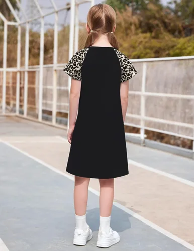 Miniatura 4 de Arshiner Vestido de verano para niñas de 5 a 12 años de manga corta de algodón estampado casual