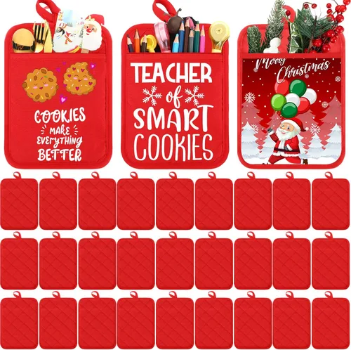 Miniatura 12 de Hoolerry 20 Piezas Agarraderas para Ollas con Bolsillo Sublimación 7x9'' Algodón Agarraderas para Ollas de Horno a Granel con Lazos Colgantes Rojo