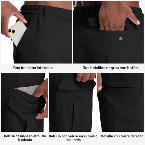 Miniatura 3 de Jessie Kidden - Pantalones cortos para hombre, estilo informal, para exteriores, con cintura expansible, ligeros, impermeables, de secado rápido