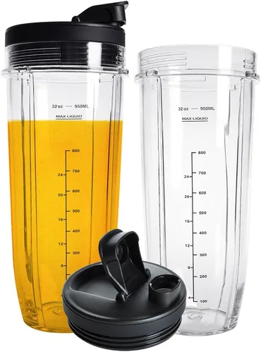 Piezas de repuesto para vasos de licuadora Ninja, vasos de 32 onzas con tapas para sorber y sellado, compatibles con Ninja Auto IQ Blender BL450