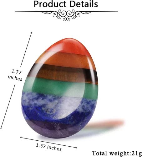 Miniatura 7 de Jovivi Piedra de preocupación del pulgar para la ansiedad, 7 cristales de chakra, piedras curativas ovaladas, piedra de palma pulida, cristal