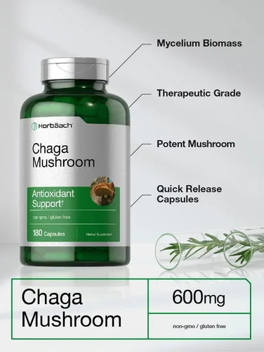 Miniatura 3 de Horbäach Cápsulas de hongos Chaga 180 píldoras Suplemento de extracto sin OMG y sin gluten