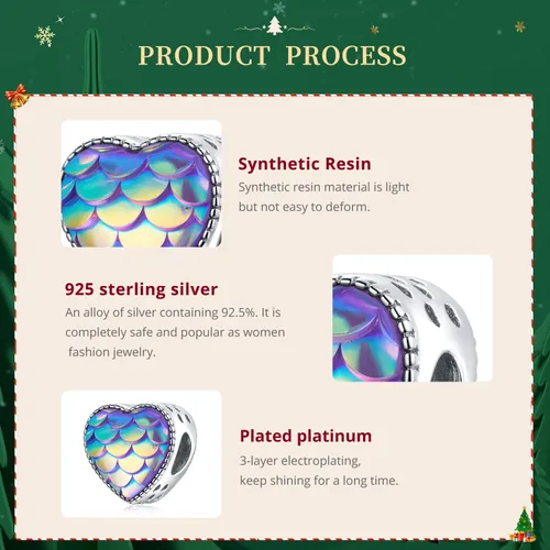 Miniatura 4 de VOROCO Dije de plata de ley 925 con forma de corazón para pulsera, Navidad, día de la madre, cumpleaños, joyería perfecta para mamá, abuela, hija
