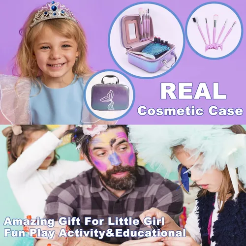 Miniatura 5 de Juego de maquillaje para niñas – Kit de maquillaje de sirena lavable no tóxico, juguetes de sirenita para niñas de 5-7, 8-12, juego de tocador