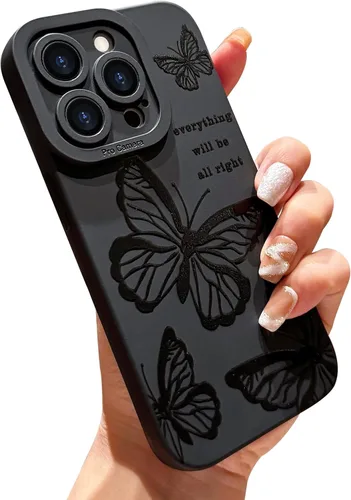 Miniatura 20 de LAPOPNUT Funda negra para iPhone 13 Pro Max, Funda de silicona suave con diseño de patrón de labios lindo para mujeres y niñas, Funda protectora a