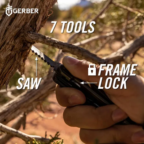 Miniatura 7 de Gerber Gear Armbar Scout Multiherramienta 7 en 1 - Hoja de borde liso de 2.5 pulgadas, martillo, tijera, sierra, equipo EDC - Onyx