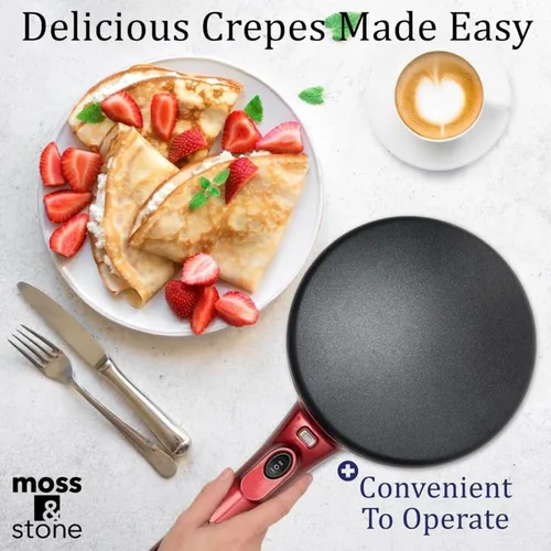 Miniatura 8 de Máquina de crepé eléctrica Moss & Stone de 8 pulgadas, máquina de crepé portátil y placa caliente con interruptor de encendido/apagado, Rojo