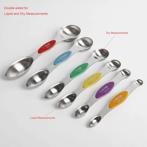 Miniatura 2 de Juego de cucharas medidoras magnéticas de acero inoxidable apilables de doble cara, cucharaditas y cucharadas para medir ingredientes secos y Color 6