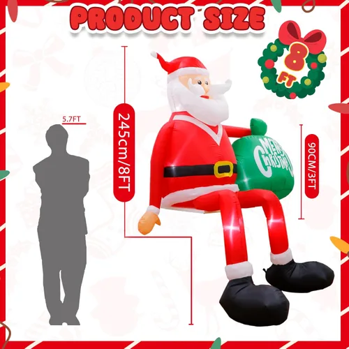 Miniatura 2 de OurWarm 8 pies Adornos inflables exteriores de Navidad, Papá Noel trepador inflable de Navidad, decoraciones de Navidad de patio con luces LED