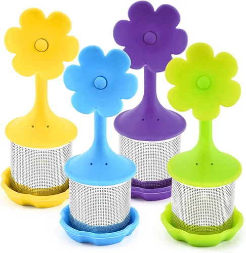 Miniatura 8 de Paquete de 2 filtros de silicona para té más empinados, infusores, filtros de malla fina para hojas de té, flores; morado o verde