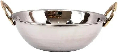 Sartén Kadhai martillada de cobre para cocinar y servir, 5 pulgadas, (con asas de latón) (Cooper Kadhai, paquete de 1)