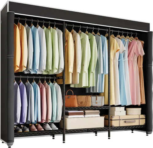 Higeego H8 Perchero con Cubierta, Armario Portátil para Colgar Ropa, Perchero de Ropa Resistente Organizador y Almacenamiento de Armario, Estante de