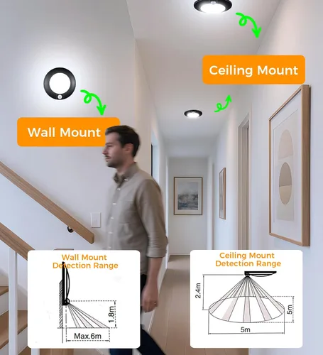 Miniatura 5 de CLOUDY BAY - Lámpara de techo con sensor de movimiento para interiores, 120 V CRI90 10 W 5000 K, luz de día brillante, 6.5 pulgadas LED de montaje