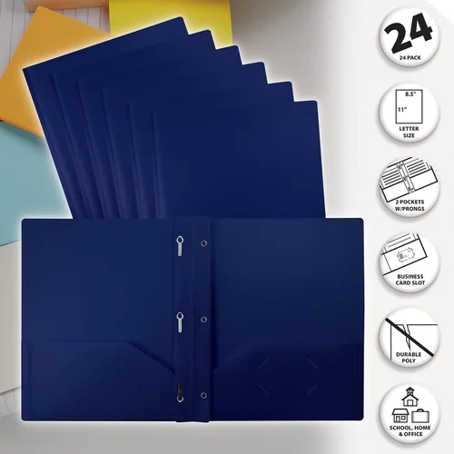Miniatura 3 de Better Office Products Carpetas azul marino con 3 puntas de metal, carpetas de plástico azul con bolsillos y puntas, carpetas de polietileno pesadas