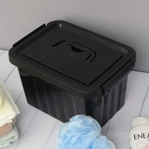 Miniatura 6 de Caja de almacenamiento de plástico negro de 6 cuartos de galón con asas, 6 paquetes