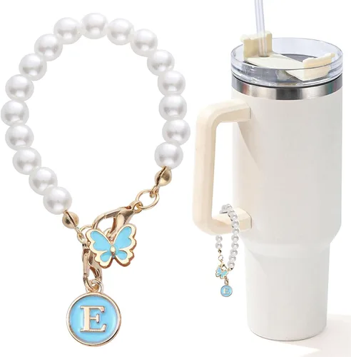 Miniatura 21 de Encanto de letra para Copa Stanley, accesorios de cadena de perlas, encantos de iniciales de Copa Stanley para asa, decoración de botella de agua