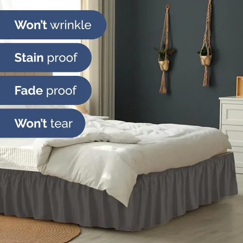 Miniatura 5 de CGK Linens - Falda de cama envolvente con volantes, color gris oscuro, para camas de tamaño matrimonial con altura de 15 pulgadas sin arrugas, 06