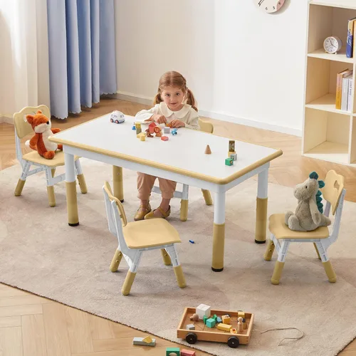 Miniatura 7 de DOREROOM Juego de Mesa y Sillas para Niños Pequeños para 4, 47.2''L x 23.6''A Juego de Mesa y Sillas de Estudio para Niños, Altura Ajustable, Beige