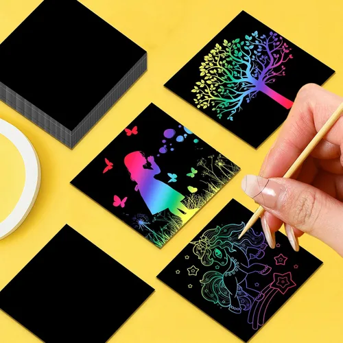 Miniatura 3 de Lenwen Tarjetas para rascar, almohadillas para rascar con 20 lápices de bambú para adultos, kits de manualidades de papel, suministros de regalos