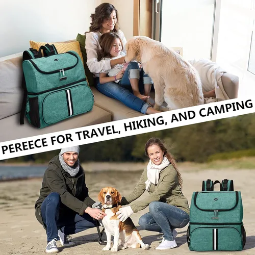 Miniatura 7 de BAGLHER Bolsa de viaje para mascotas, mochila de doble capa para suministros para mascotas (para todos los suministros de viaje para mascotas), Verde