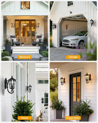 Miniatura 8 de VIANIS Luces exteriores para porche, iluminación exterior del atardecer al amanecer en negro con ribete dorado, luces de porche exteriores