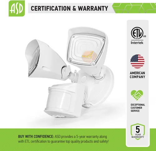 Miniatura 8 de ASD Luz LED de seguridad para exteriores de 25 W, 2500 lm, luz de inundación con sensor de movimiento, 3000 K/4000 K/5000 K, IP65 impermeable