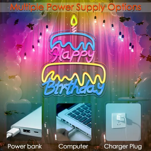 Miniatura 4 de Letrero de neón con luces LED de neón de feliz cumpleaños, letrero de neón rosa para dormitorio, letrero LED alimentado por USB, para decoración