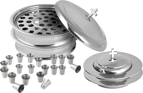Communion Ware - Juego de iglesia apilables, 2 bandejas de comunión con tapa y 2 platos de pan con tapa, 80 tazas incluidas, ideal para iglesias,