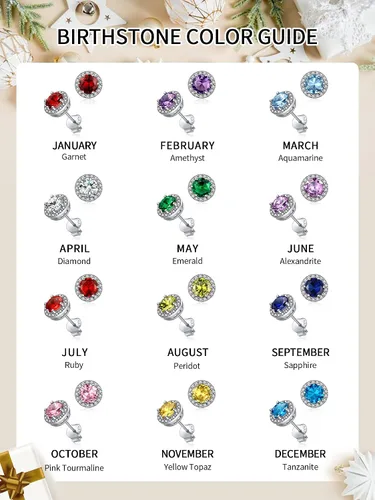 Miniatura 7 de ChicSilver Aretes de plata de ley 925 con forma de corazón, redondo, pera, esmeralda, piedra natal con halo para mujer, joyería de cumpleaños