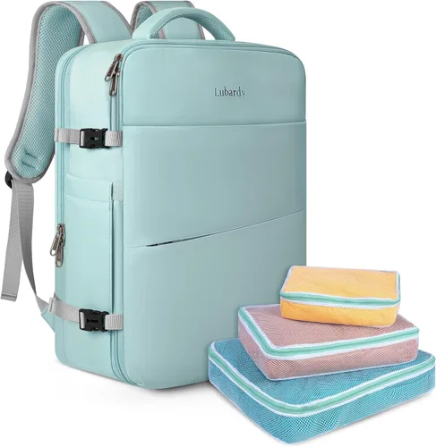 Miniatura 10 de Lubardy Mochila de viaje para laptop 40L, aprobada para vuelos, mochila de mano para hombres y mujeres, Grande, Viajes Rosa