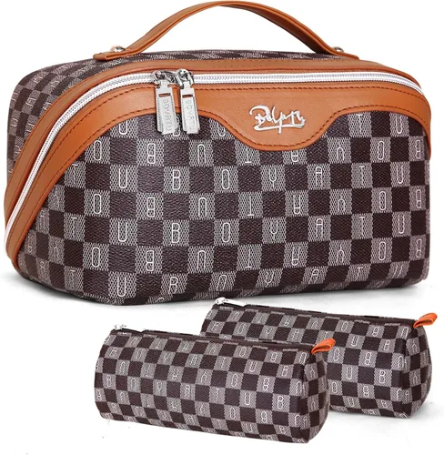 Miniatura 26 de BOYATU Bolsa organizadora de maquillaje de viaje, bolsa de cosméticos: Juego de 3 bolsas de maquillaje para mujeres con asa - Bolsas de aseo