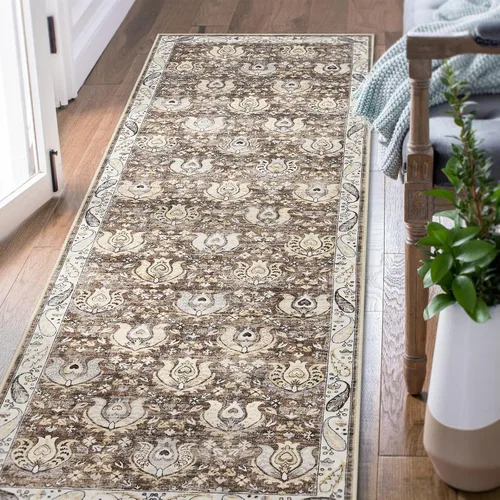 Miniatura 9 de jinchan Alfombra de Área 2x3 pies Lavable con Diseño Floral Vintage para Interiores, Tapetes Antideslizantes para Entrada, Alfombra Suave para Sala