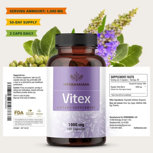 Miniatura 9 de HERBAMAMA Vitex Chasteberry Suplemento para mujeres – Suplementos para la menopausia* para mujeres con Vitex Berry – 1000 mg de baya de árbol casto