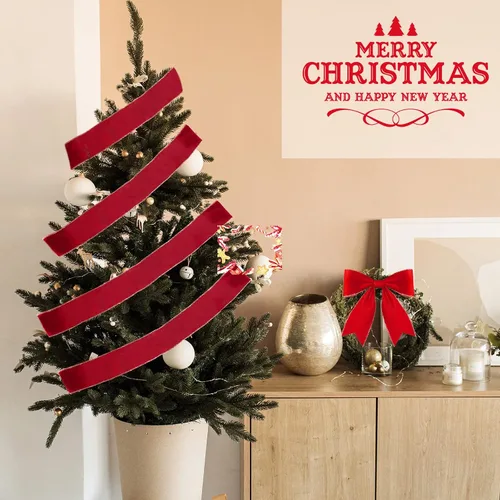 Miniatura 6 de Cinta de terciopelo de Navidad de 100 yardas, cinta ancha de Navidad con cable, cinta de Navidad para exteriores, impermeable, envoltura