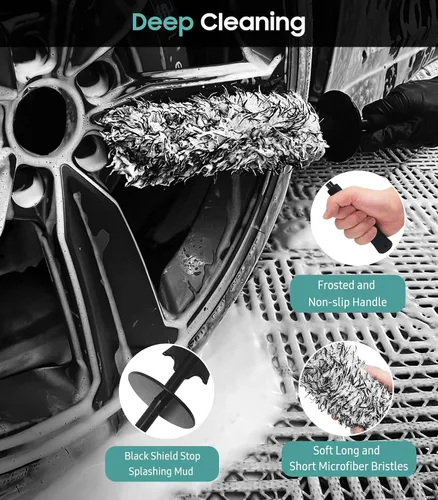 Miniatura 6 de YeewayVeh Cepillo de limpieza de ruedas de 3 piezas, cepillo limpiador de llantas planas de microfibra con 2 cubiertas extra reemplazables, kit