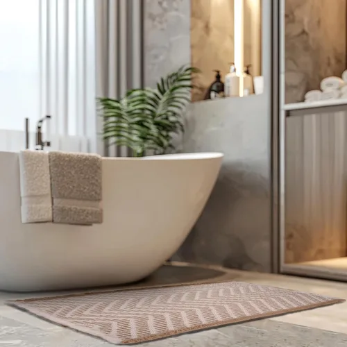 Miniatura 8 de Tapete de baño con tejido gofre, tapete de ducha, textura de punto tejido antideslizante, tapete de baño neutro de 20 x 31 pulgadas, lavable a Marrón