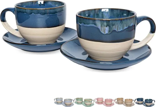 Miniatura 9 de Bosmarlin Juego de 2 Tazas de Capuchino de Cerámica con Platillo, 10 Oz, Tazas de Café para Café con Leche, Espresso, Té, Aptas para Lavavajillas