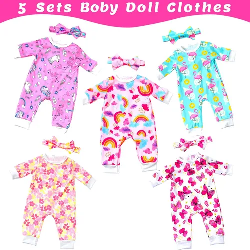 Miniatura 2 de Ecore Fun 5 juegos de ropa de muñeca y diademas – Accesorios para muñecas de 14 a 16 pulgadas, total 10 piezas – Mono con bonito patrón para muñecas
