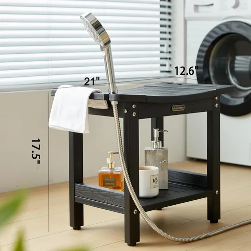 Miniatura 2 de Banco de ducha para afeitarse las piernas, taburete de ducha impermeable para ducha interior con asas y soporte para cabezal de ducha, silla de Negro