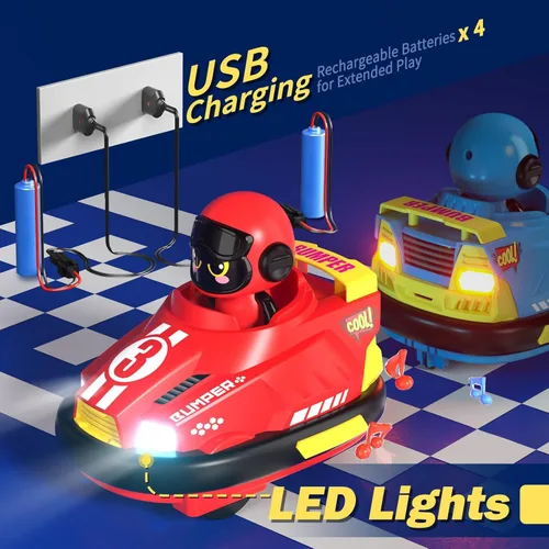 Miniatura 6 de bessome Paquete de 2 Lindos Autos Chocadores con Control Remoto de Dibujos Animados para Niños Pequeños - Mini Autos RC con Luz y Sonido y Rotación