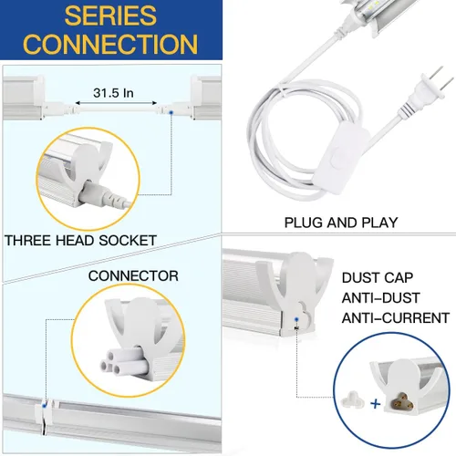 Miniatura 5 de GYTF Luces LED T5, 204 bombillas de 5000 K, tiras de luz blanca de espectro completo para plantas de interior, estantes, plántulas de invernadero