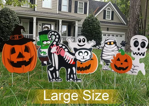 Miniatura 3 de 10 letreros de patio para Halloween, accesorios de calabaza, fantasma, monstruo, estacas para decoración de césped al aire libre